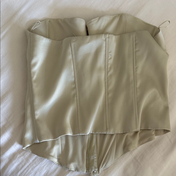 Zara Light Green Satin Hook & Eye Closure Corset Bustier Top - Picture 7 of 8